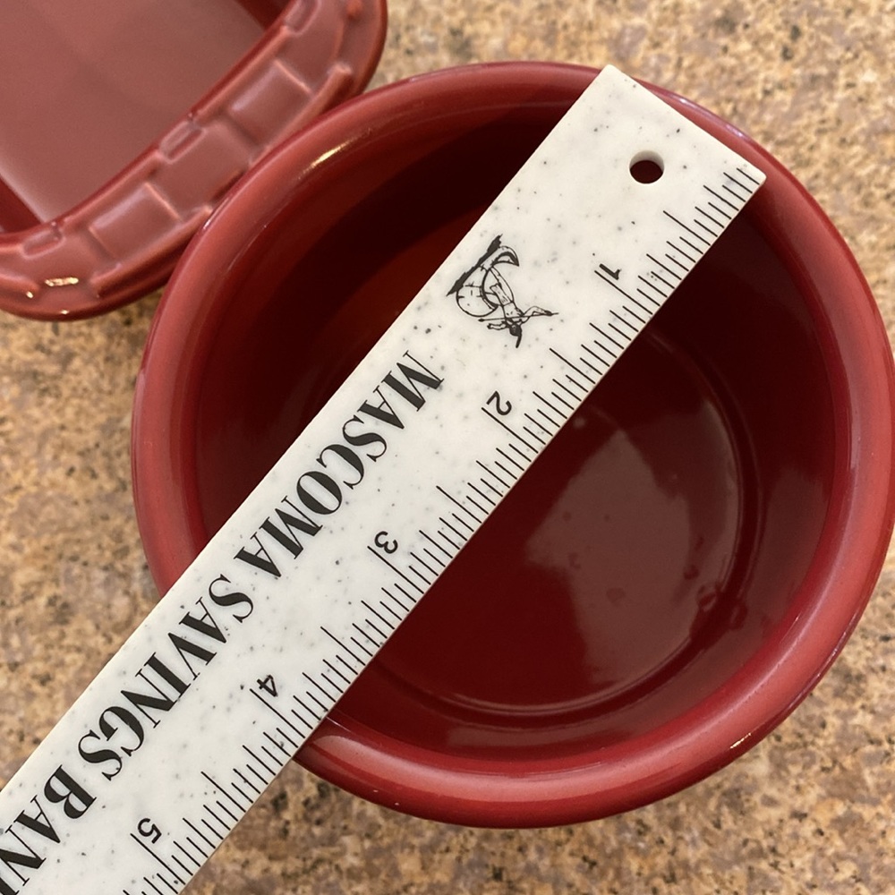 Longaberger Pottery Paprika Red Woven Traditions Small Loaf Pan, Pint Crock, Lid - Picture 6 of 14